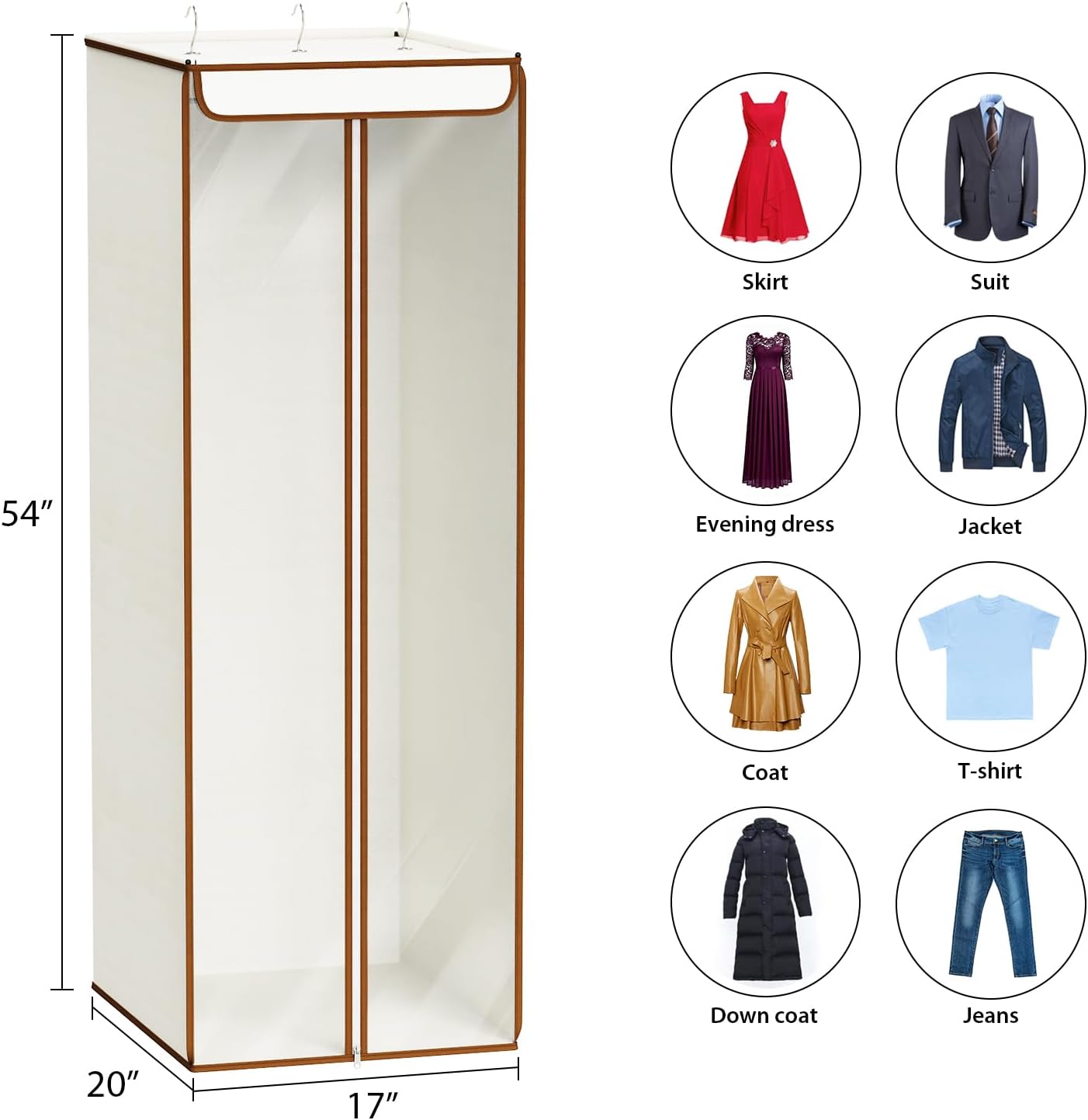 Univivi Garment Bags for Hanging Clothes, Large Clothes Storage Bags Closet Organizer with Clear Window, Premium Hanging Garment Storage Bag for Suits, Coats, Dresses, 54", 2 Pack (Beige)