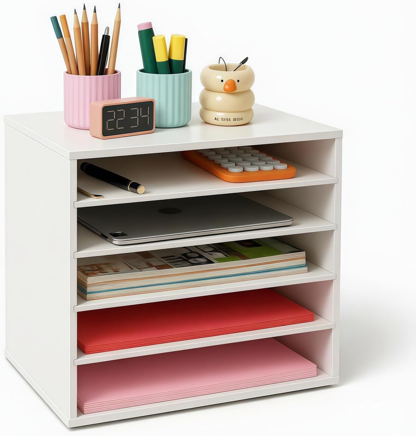 EMERIT Paper Organzier Wood Desktop Organizer Storage Letter Tray File Sorter with Adjustable Shelves for Home Office