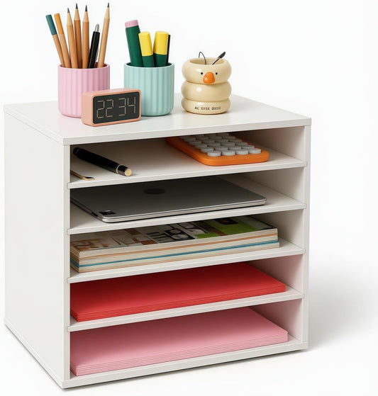 EMERIT Paper Organzier Wood Desktop Organizer Storage Letter Tray File Sorter with Adjustable Shelves for Home Office