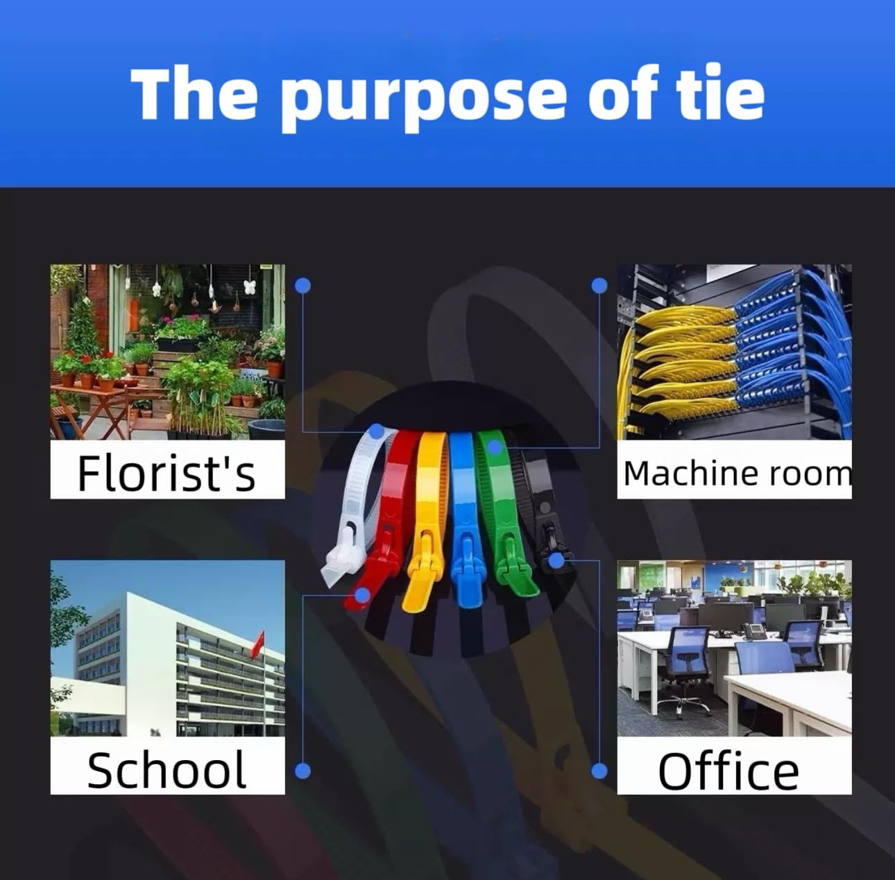 8 Inch 100 PCS Color Releasable Cable Zipper Cable Ties,Adjustable Reusable 50 Lbs Tensile Strength Nylon Cable Ties，Suitable for multi-purpose plastic cable ties in homes, offices and workshops