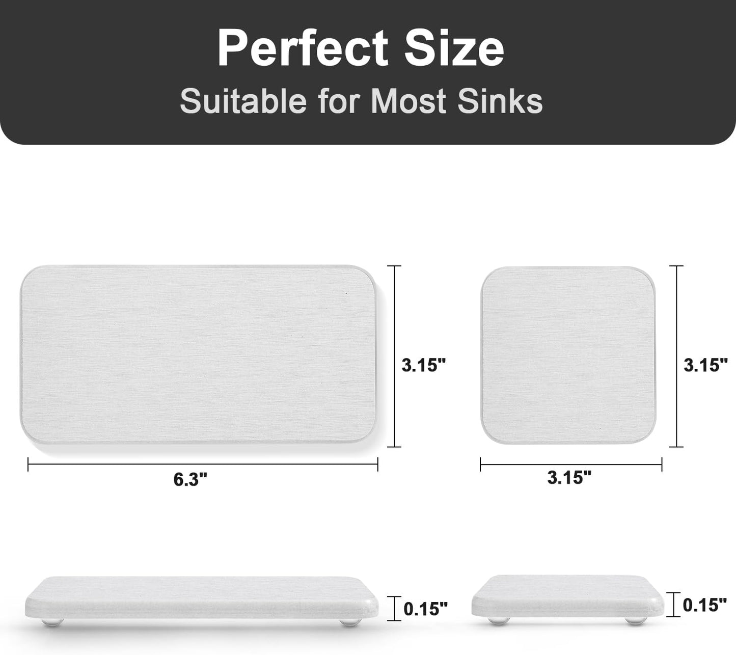 Water Absorbing Stone Tray for Sink | Quick Drying Diatomaceous Earth Coasters | Soap Dish Holder & Toothbrush Holder for Bathroom Counter | Hand Soap & Plant & Toiletries | Light Grey 4-Pack