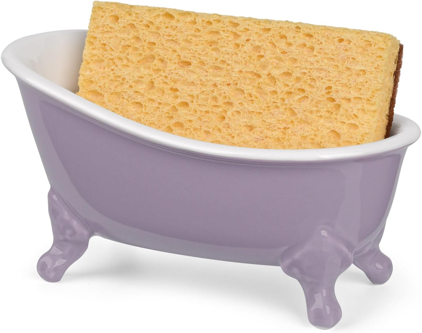 6.1" Vintage Ceramic Mini Decorative Clawfoot Bathtub Bar Soap Dish, Kitchen Sponge Holder and Shower Tray for Bathroom, 1 Pack (Lavender)
