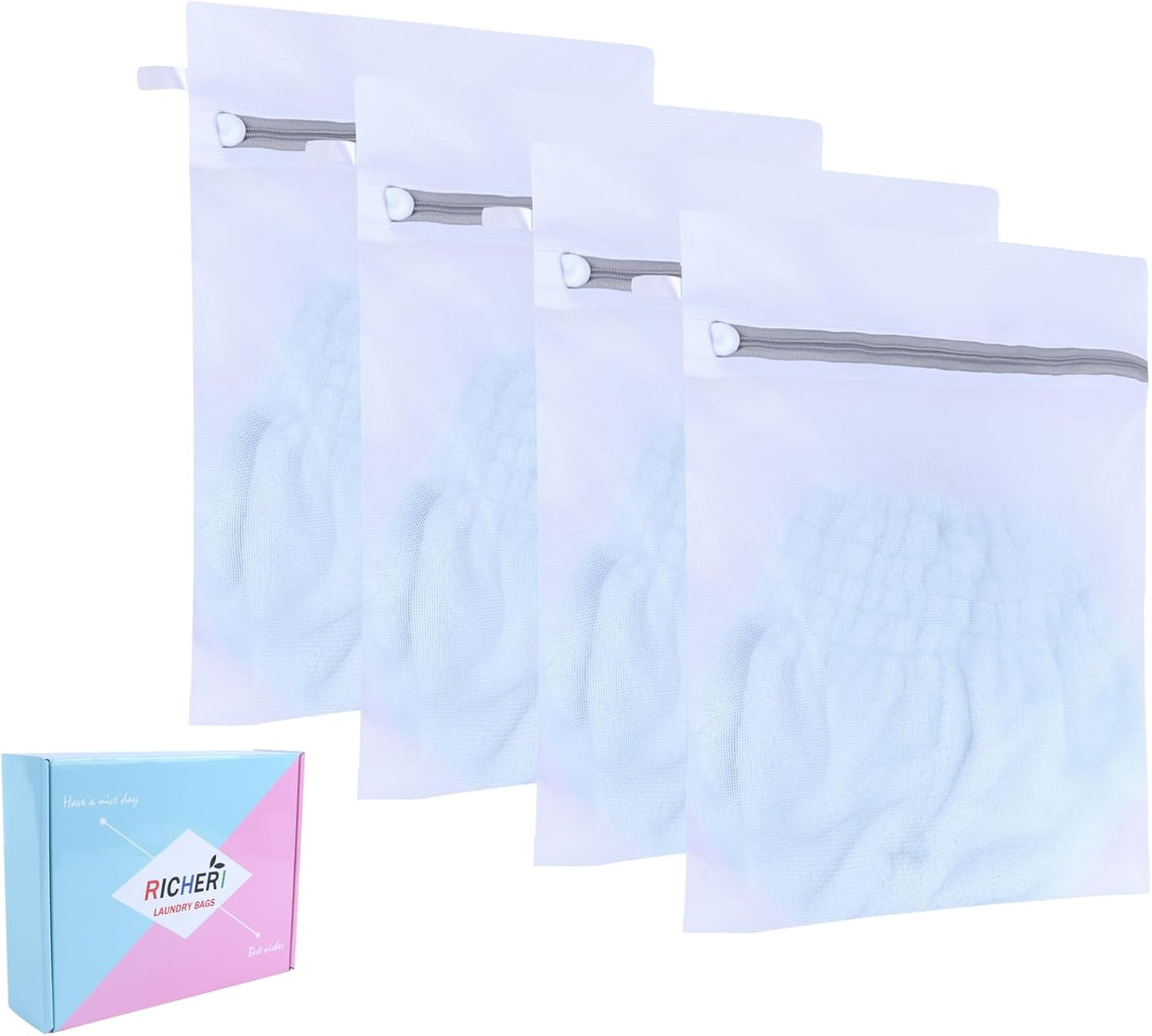 Mesh Laundry Bags, Mesh Wash Bags, Durable Mesh Structure with Strong Zipper, Suitable for Underwear, Delicate Clothes, Pants, Shoes, Socks Washing (Small Fine Mesh, Small 12 * 16inch*4pcs)