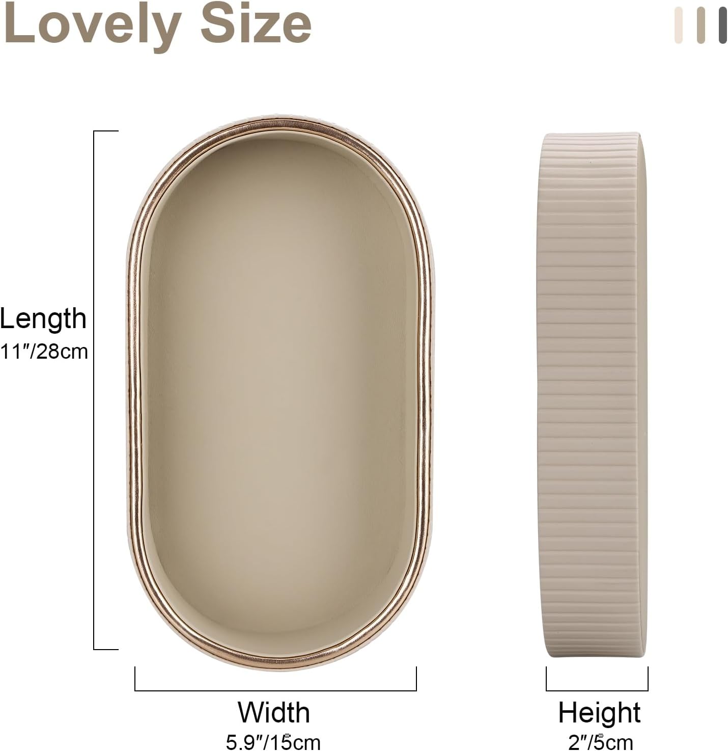 GORESE PU Leather Perfume Tray Nightstand Organizer, Small Oval Desk Tray Jewelry Trinket Trays Valet Organizer Key Bowl for Entryway Dresser Bathroom, Catchall Trays for Men Women, 11×5.9 in, Beige