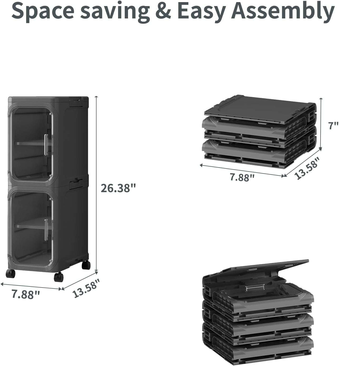 KHNR 2-Tiers Slim Bathroom Storage Cabinet, Foldable Storage Cabinets,Narrow Bathroom Storage,Movable Bathroom Storage Organizer for Small Spaces,Bathroom,Kitchen,Laundry,Black