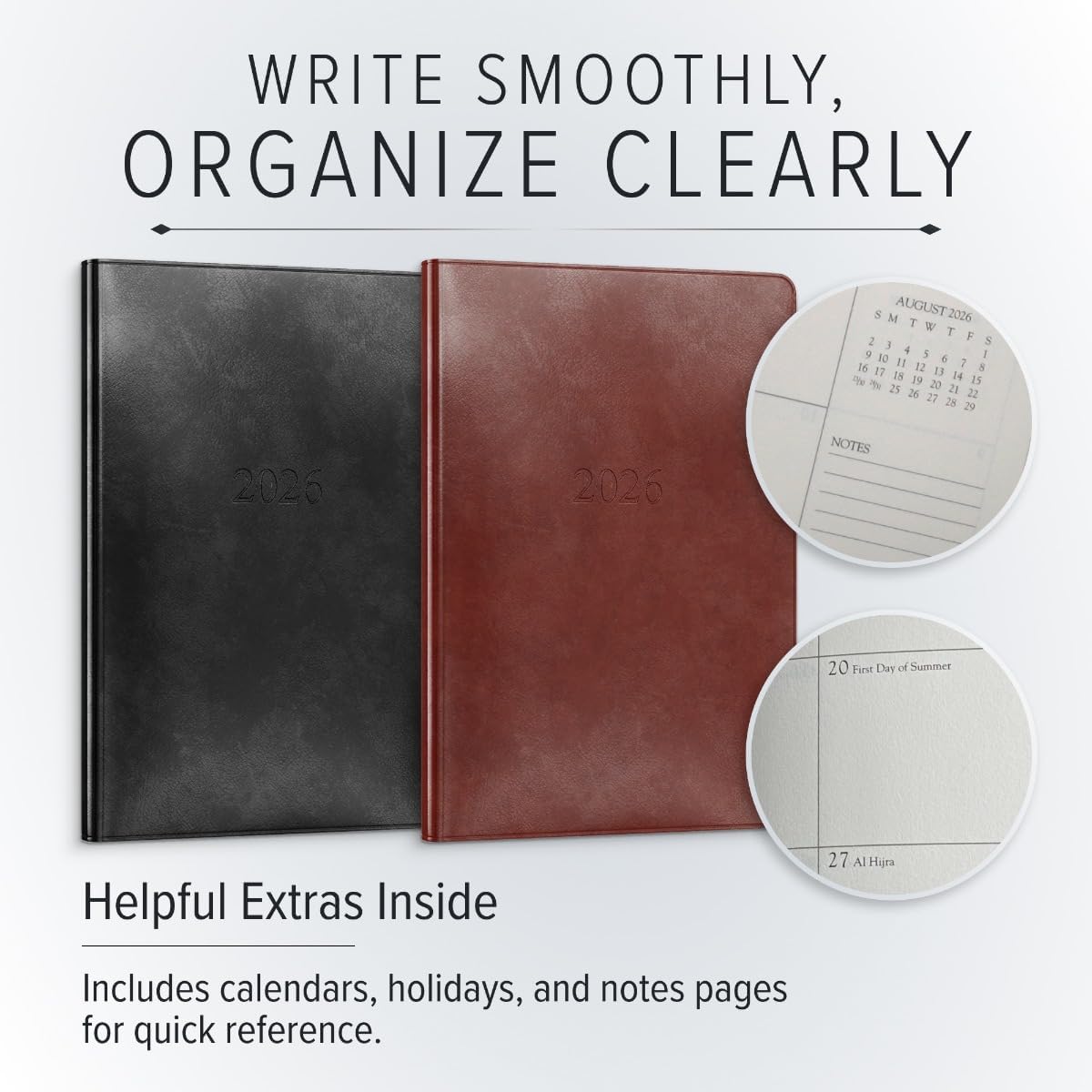 Gallery Leather Desk Monthly Planner 2025-2026, Elegantly Bound Calendar Planner and Notebook with Stylish Gold-Gilded Page Edges, 18 Months - Acadia Black - 8x5.5”