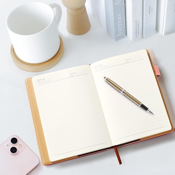 A5 Lined Leather Notebook and Pen Set with Gift Box, 243 Pages Refillable Journal with Pocket and Magnetic Buckle, Hardcover Daily Diary for Men and Women Business Travel Personal Writing- Pink