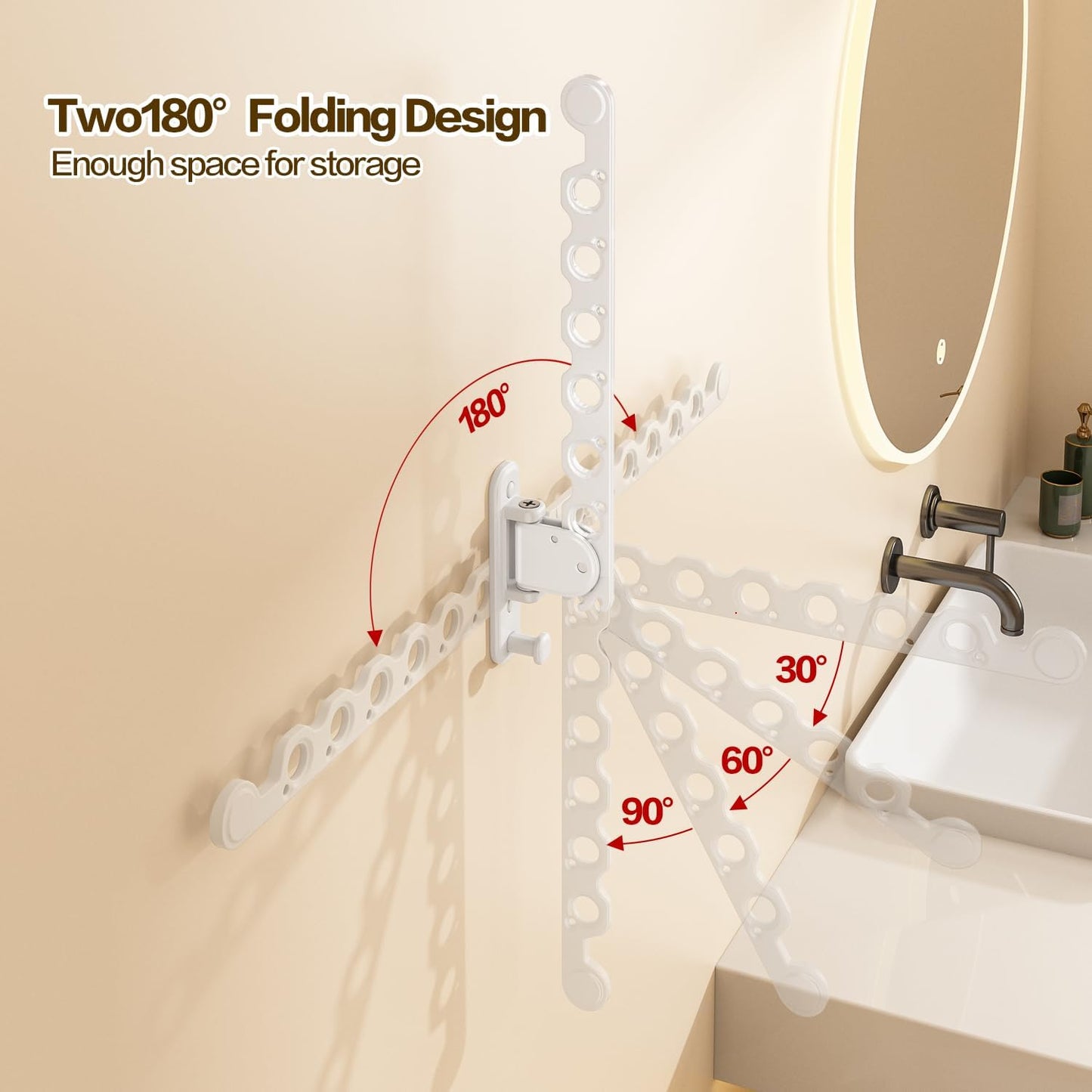 Wall Mounted Clothes Drying Rack, Laundry Clothes Hanger Rack Wall Mounted, Foldable Wall Clothes Rack for Laundry Room, Space Saving Closet Storage Organizer Clothes Hanger Indoor, 2pcs(White)