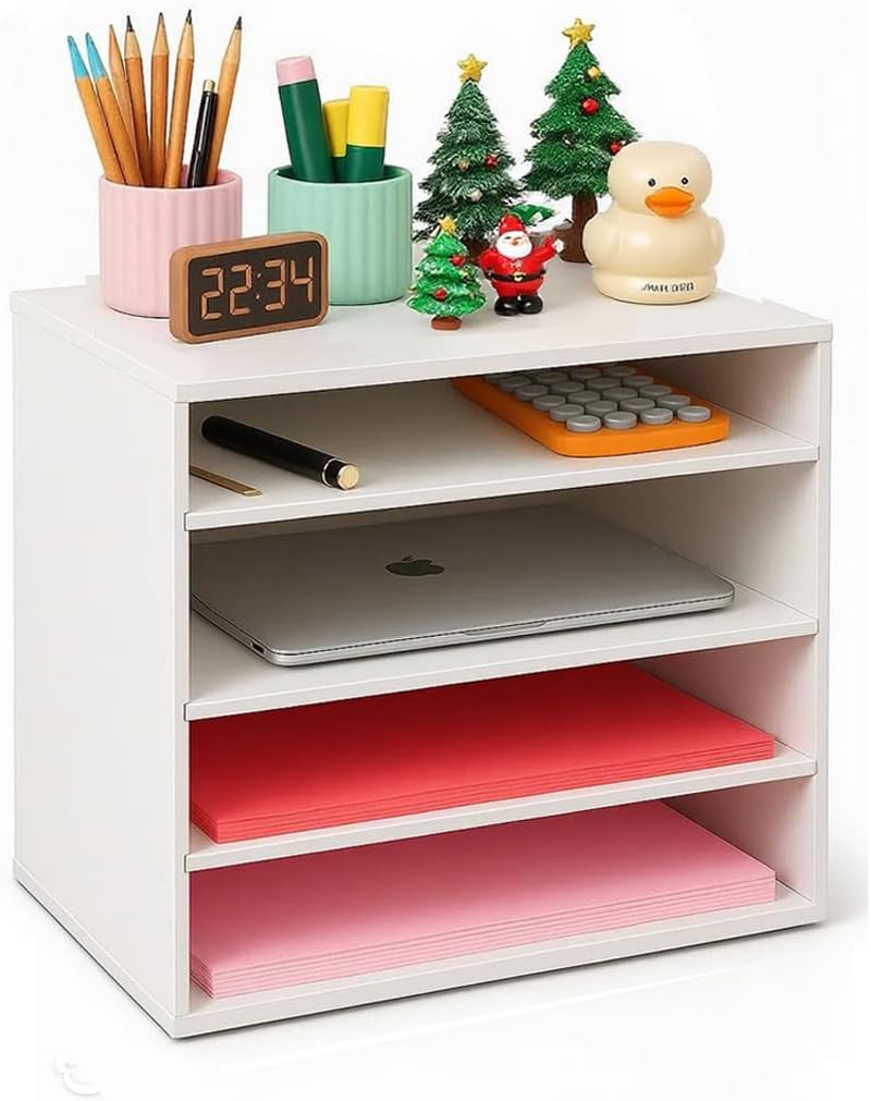 EMERIT Paper Organzier Wood Desktop Organizer Storage Letter Tray File Sorter with Adjustable Shelves for Home Office
