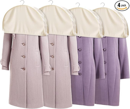 Univivi 12 Inch Satin Shoulder Covers for Clothes (Set of 4) Breathable Shoulder Garment Dust Cover Closet Suit Protects for Suit, Coats, Jackets - Apricot