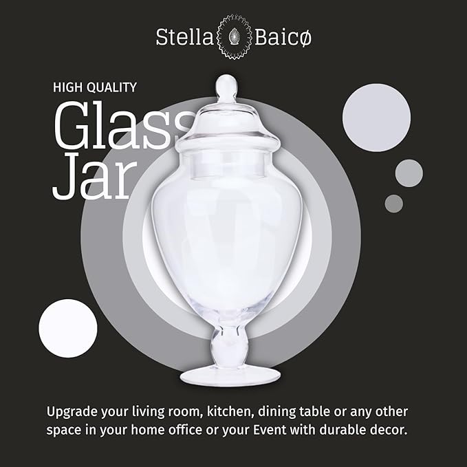Clear Glass Apothecary Jars with Lid, Glass Candy Jar for Candy Buffet, Elegant Decorative Glass Jars for Wedding, Display and Party, Large Candy Canisters (Height: 12.6", Diameter: 6.3")
