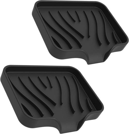 2 Pack Silicone Soap Dish with Drain, Bar Soap Holder for Shower,Bathroom and Kitchen Sink Organizer,Self Draining Waterfall Soap Tray (Black)
