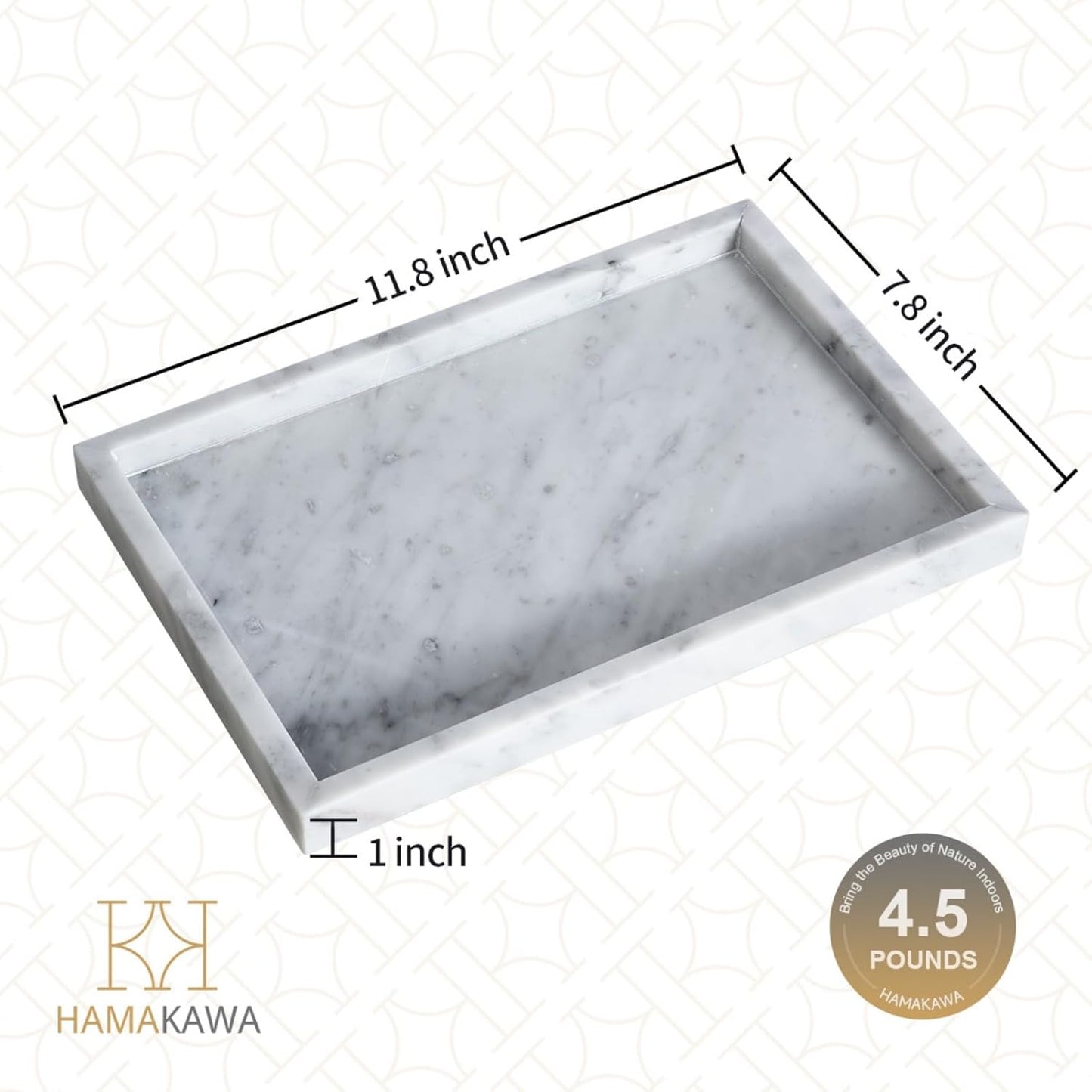 HAMKAWA Large Bathroom Vanity Tray, Real Natural Marble Sink Tray 12 Inch, Carrara White Stone Toilet Tank Trays, Modern Dresser Trays, Countertop Organizer for Kitchen Counter, Soap Dispenser