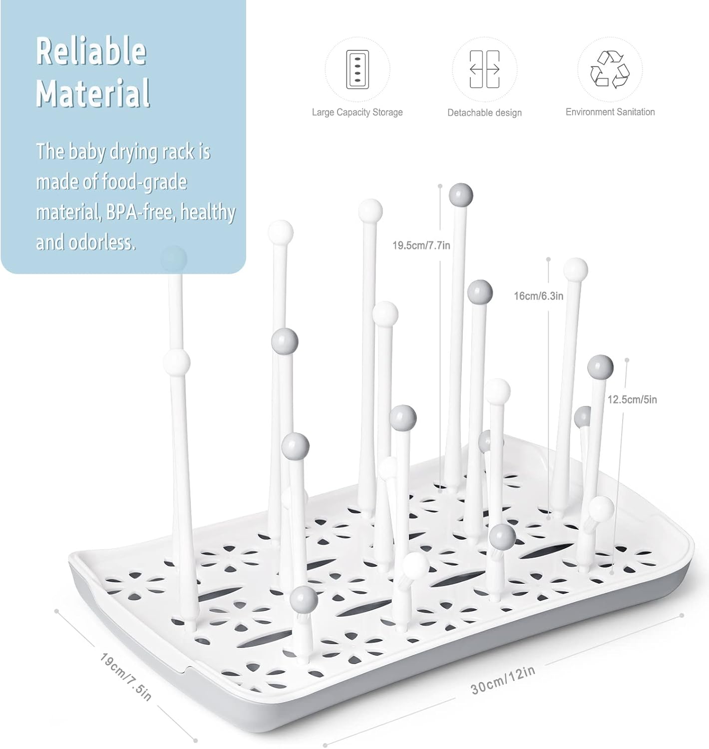 Baby Bottle Drying Rack with Tray, Termichy High Capacity Bottle Dryer Holder for Bottles, Teats, Cups, Pump Parts and Accessories, Gray