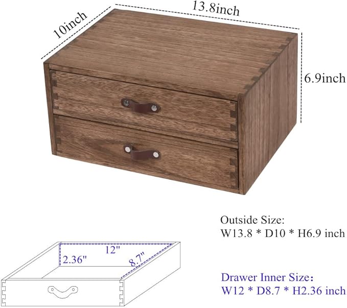 Wood 2 Drawer Desktop Organizer Cabinet - Desk Storage Box for Kitchen Counter,Dresser Tabletop -Wooden File Organizer Printer Machine Stand for Office Accessories Chest Dark (FAX2C-DK）