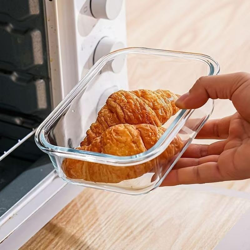 [6-piece set] Glass food preparation and storage containers with lids that provide a good seal. Glass lunch boxes that are microwave, oven, freezer, dishwasher safe. (Rectangle)