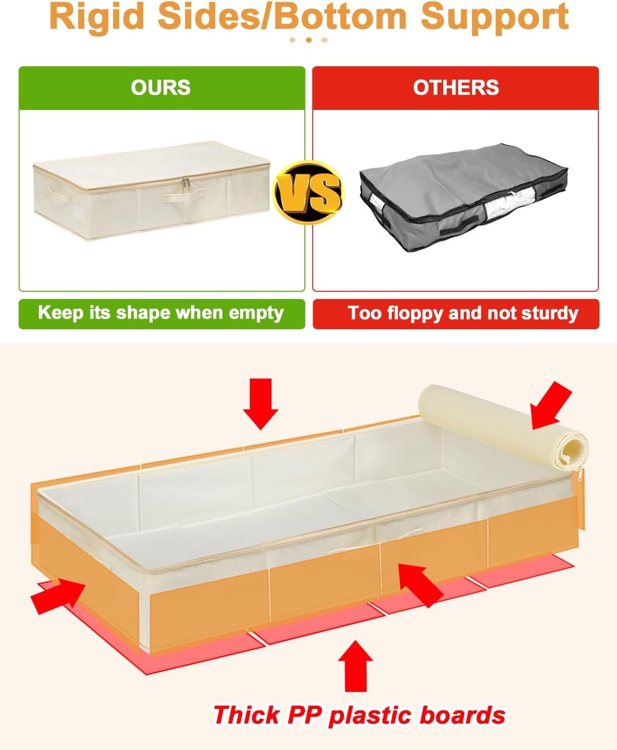 punemi Underbed Storage, 2 Pack Clothing Storage Bags W/Upgraded Handles, Large Capacity Underbed Shoe Container Organizer, Dorm Essentials Bins for Blanket, Pillows, Comforters & Quilts, Beige