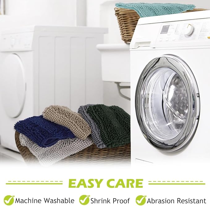 KGORGE Bathroom Rugs - Soft Bath Mat Water Absorbent Non-Slip Thick Shaggy Shower Carpe, Machine Washable, Plush Carpet Runner for Tub Kitchen Toilet Door Way, Dark Green, 60" x 24", 1 Pc