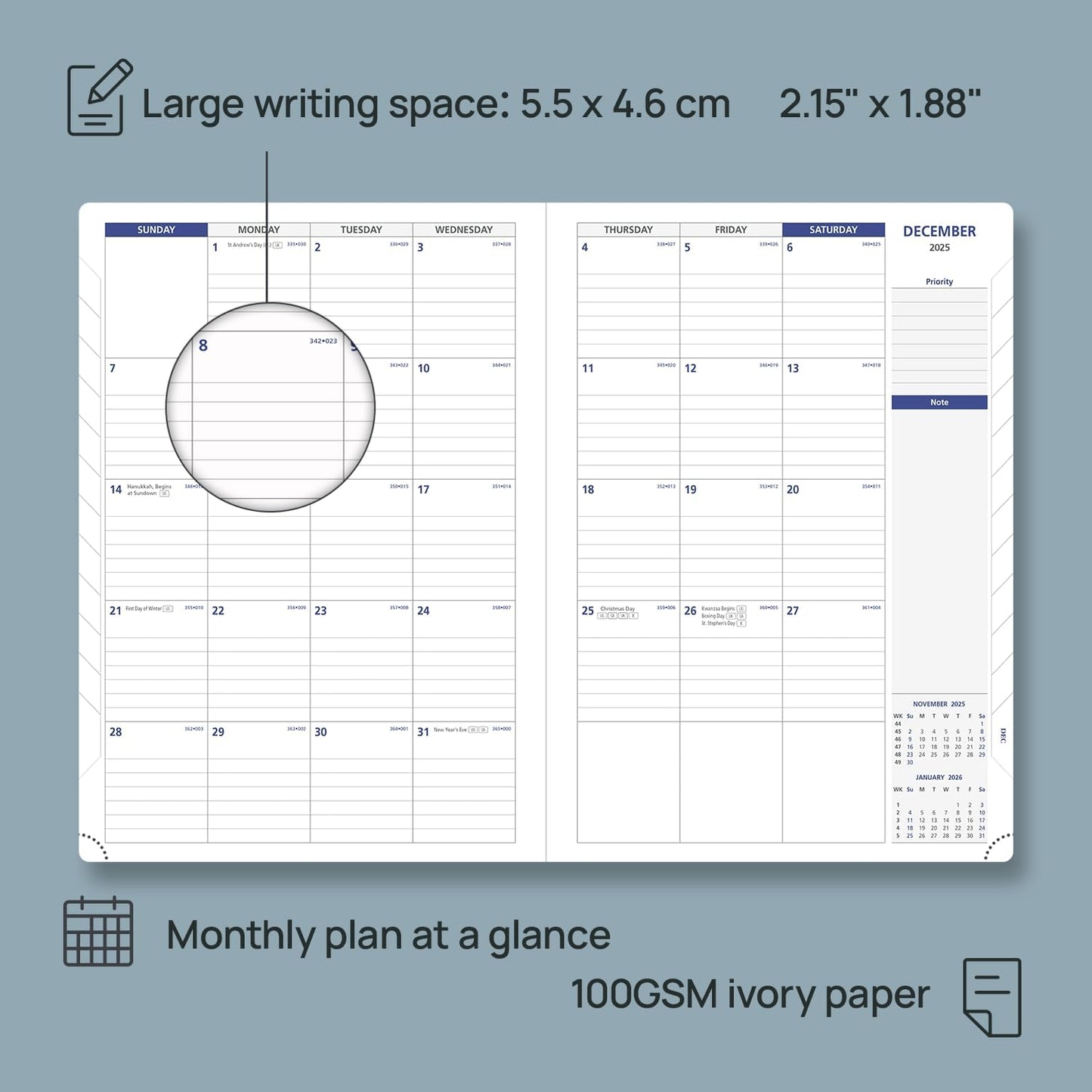 POPRUN Monthly Planner 2026-2027 (Large-8.25'' x 11.75''), 16 Months Calendaer (Dec 2025-Mar 2027) Appointment Book with Stair Tabs, Inner Pockets, Pen Holder, PU Leather Softcover - Black