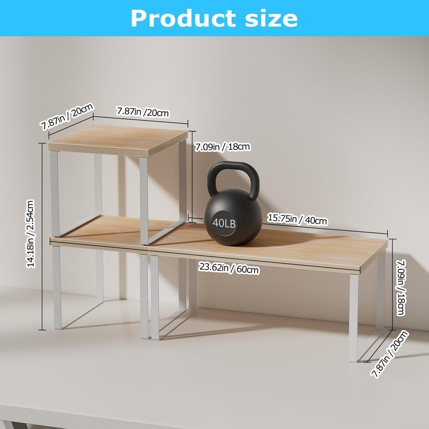 Aothia Wood Desktop Shelf for Top of Desk - 2-Tier Adjustable Bookshelf Organizer, Freestanding Stackable Shelves for Office, Home, Kitchen Counter (Oak)