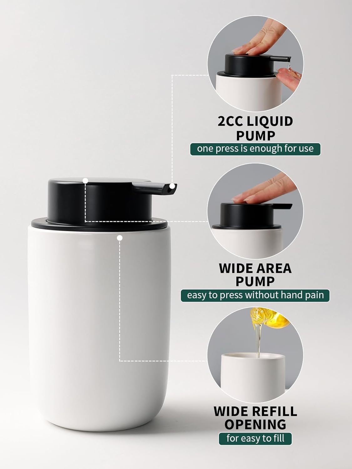 Bosilunlife Soap Dispenser and Toothbrush Holder Set - 11Oz Dish Hand Soap Dispenser Pump Ceramic Bathroom Counter Soap Toothbrush Holder Set White Bathroom Accessories Set