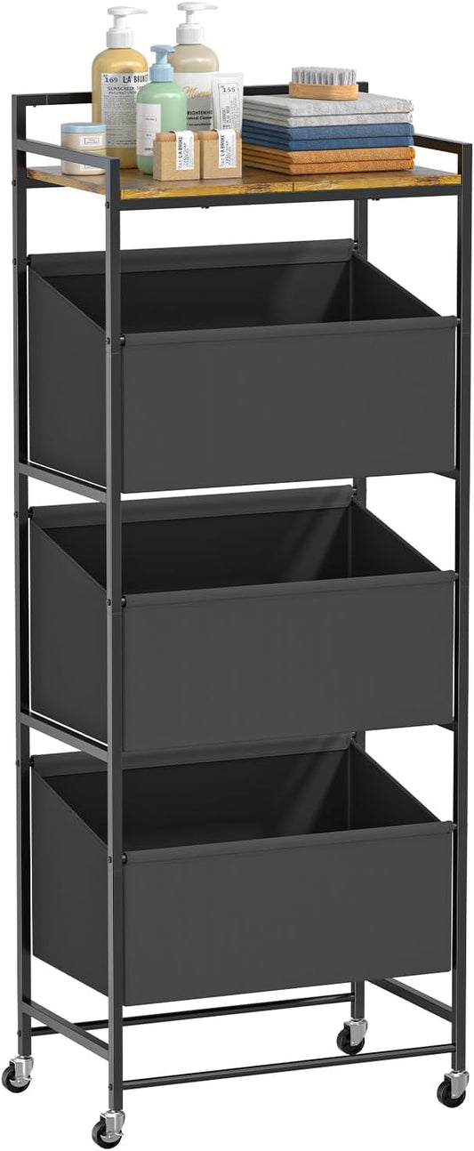 3-Tier Laundry Hamper Sorter with Wheels, 120L Vertical Rolling Laundry Basket Organizer Cart, 3 Section Laundry Sorter with Shelf for Small Space, Laundry Room, Bathroom, Bedroom, Dorm, Closet