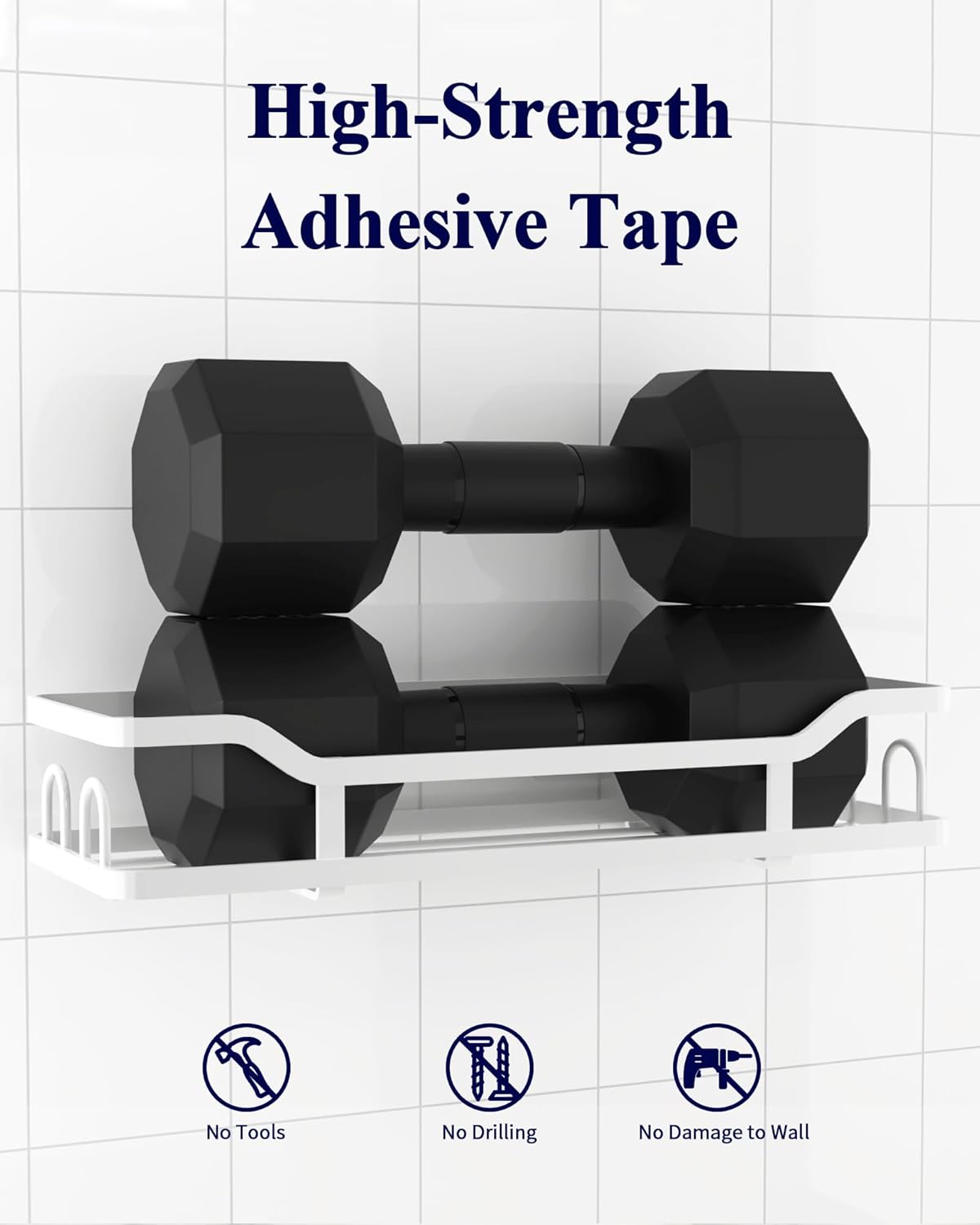 Kitsure Shower Caddy Extra Large - Adhesive Shower Organizer, Stainless Steel Shelf for Inside Shower, No Drill Bathroom Organizers and Storage, Home Decor Accessories, 2 Pack,White