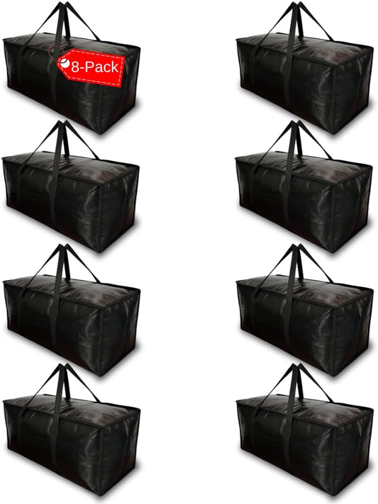 BAG-THAT! 8 - Pack Heavy Duty Large Moving Bags, with Strong Zipper and Comfortable Handles Durable & Sturdy Clothes packing Storage Bags Totes Bins Packing Moving Boxes College Supplies for moving.