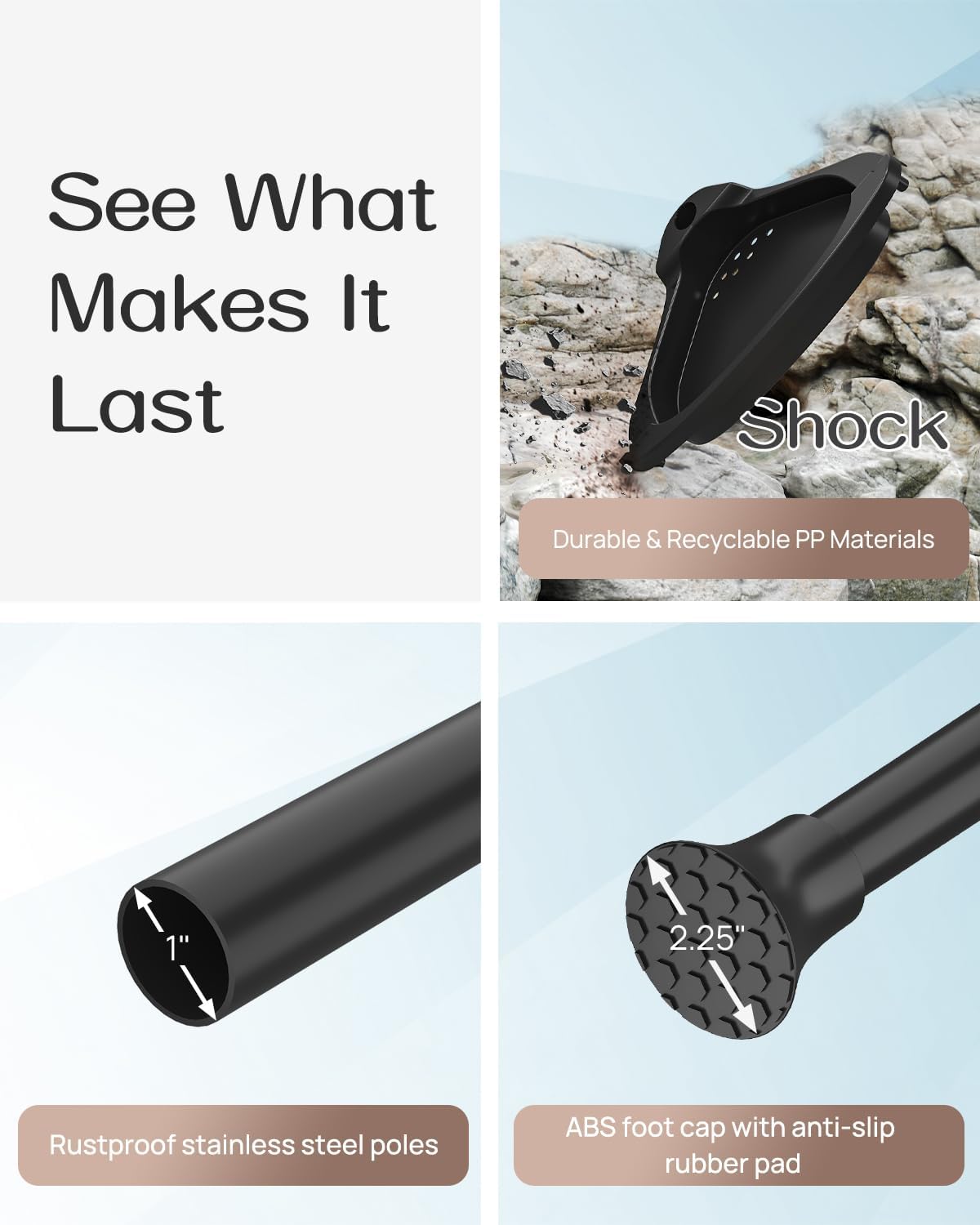 ALLZONE Corner Shower Caddy Tension Pole, Extendable Rustproof Stainless Steel Pole & 4-Tier Adjustable Shelves for Easy Drainage and Built-to-Last Stability, 34 to 116 Inch, Black