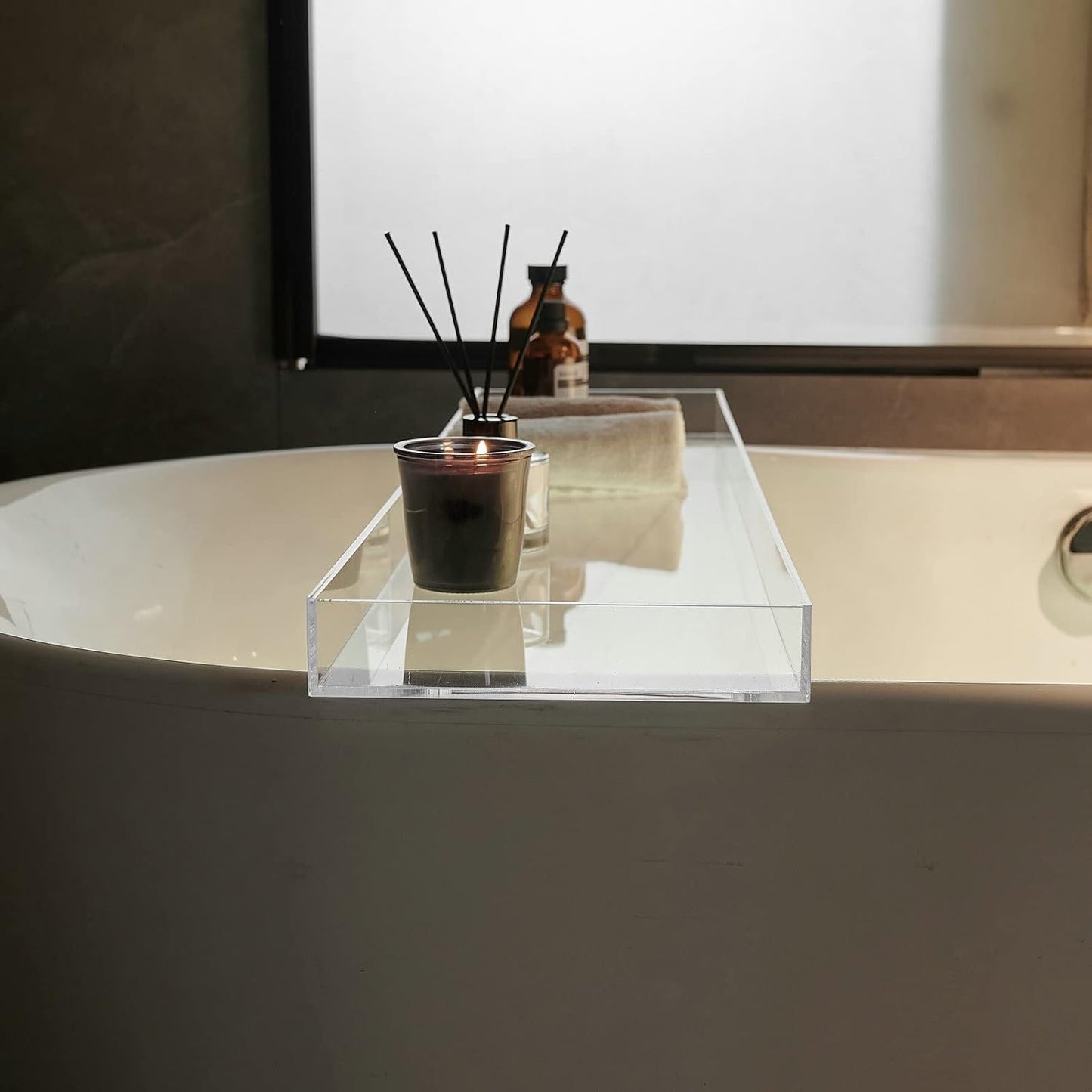 Clear Bathtub Tray AcrylicTub Rack - Bath Tub Shelf for Bathroom to Hold Book, Phone, Candle, Wine & Tablet - Waterproof Caddy Bathroom Accessories, Beelee BA0033