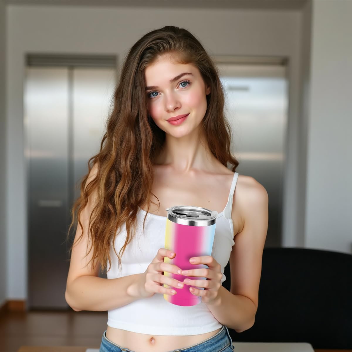 20 oz Insulated Tumbler, Tumbler with Lid Straw, Insulated Travel Coffee Mug Stainless Steel Cup for Cold Hot Drink Gift for Women Friend Colleague Christmas Birthday Friendship (Colorful Abstract)