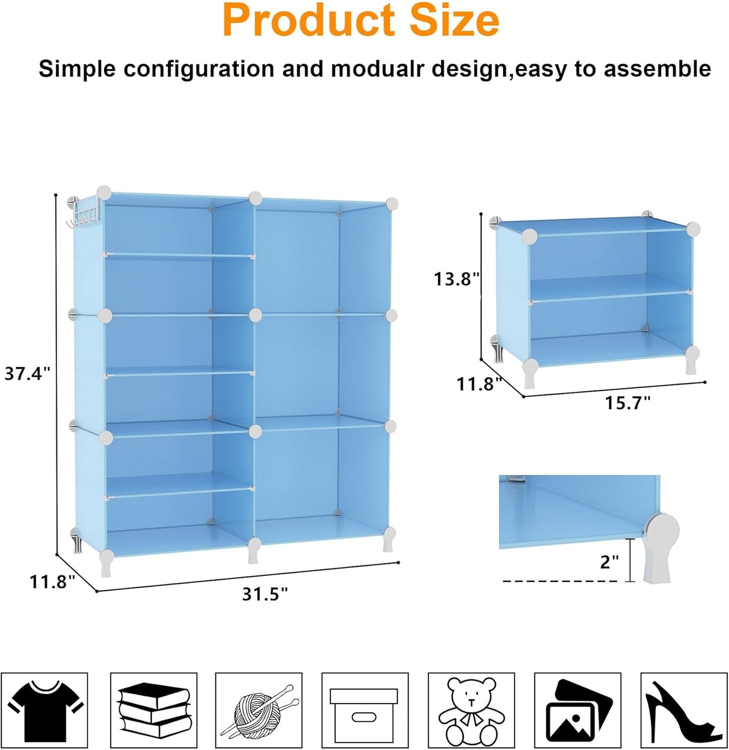 AWTATOS Closet Organizer 6 Cube Storage Shelves Portable Closet Clothes Organizers and Storage Stackable Cubby Shelving for Closet Bedroom Living Room Blue
