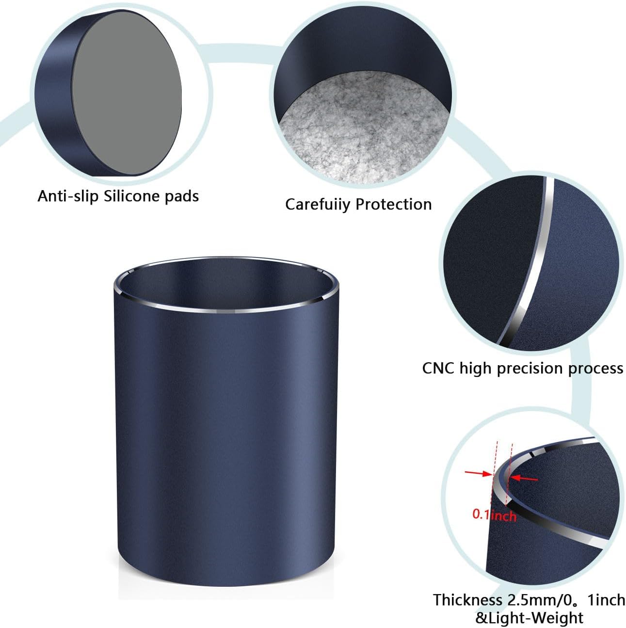 Pen holder, aluminum alloy waterproof pen holder, desktop simple and modern minimalist, multifunctional office supplies for families, kids and schools (blue)