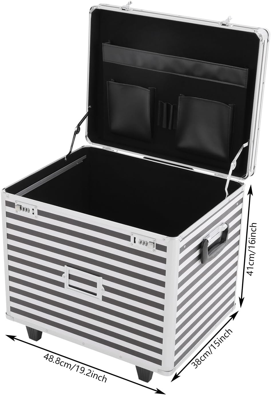 Rolling Cart for Teachers, Rolling File Cart with Hanging Folders, Portable File Box with Handle, Aluminum Alloy, Passcode Lock, Striped Pattern