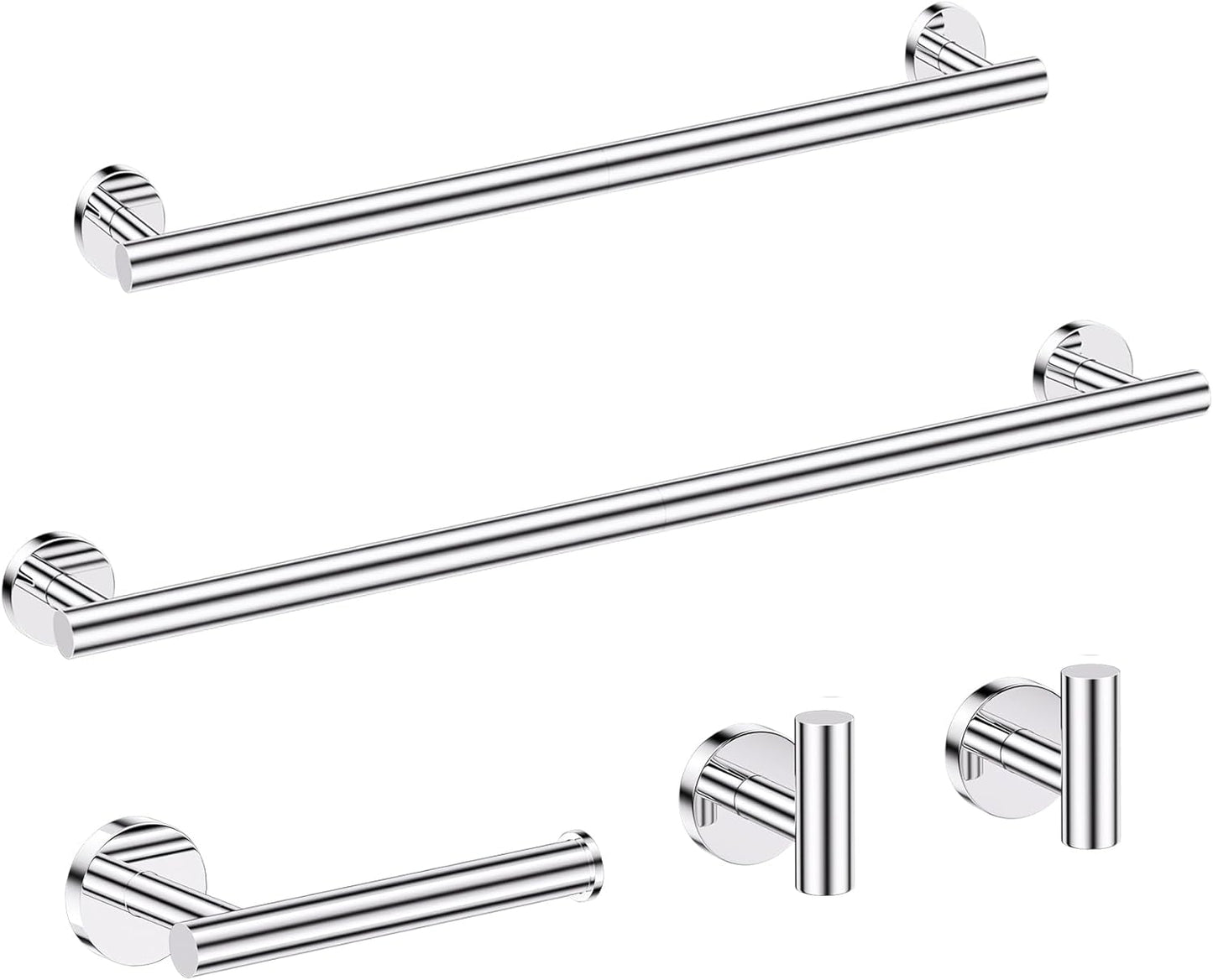 5 Pieces Bathroom Hardware Set, 23.6-inch+15.35-inch Bathroom Towel bar SUS304 Stainless Steel Bathroom Towel Bar Set Polished Chrome