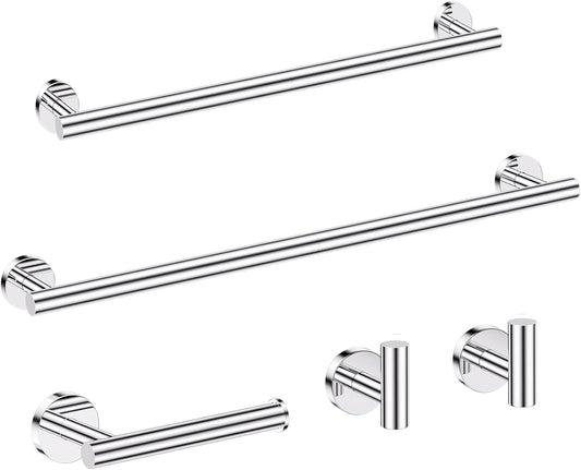 5 Pieces Bathroom Hardware Set, 23.6-inch+15.35-inch Bathroom Towel bar SUS304 Stainless Steel Bathroom Towel Bar Set Polished Chrome