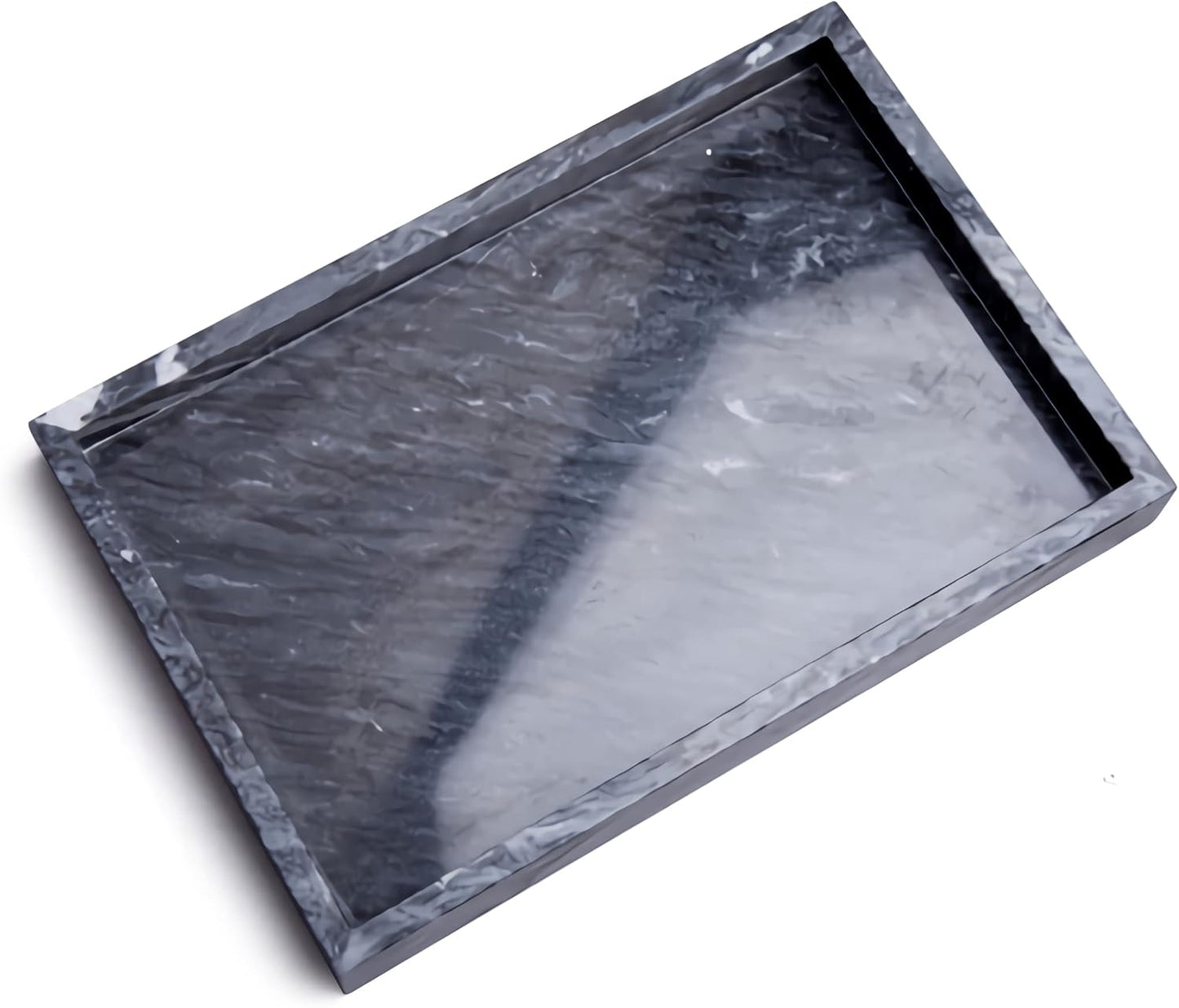 Black Marble Tray, Stone Bathroom Tray, Decorative Holder for Tissrue, Candle, Soap, Towel, Plant (Black - 12 x 8)