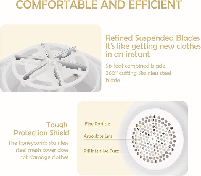 Scienbeauty Fabric Shaver Fuzz Remover Rechargeable, Electric Lint Remover with Light, Sweater Shaver with Stainless Steel 6-Blades, Dual Protection for Fuzz, Lint, Pills, Bobbles Removing