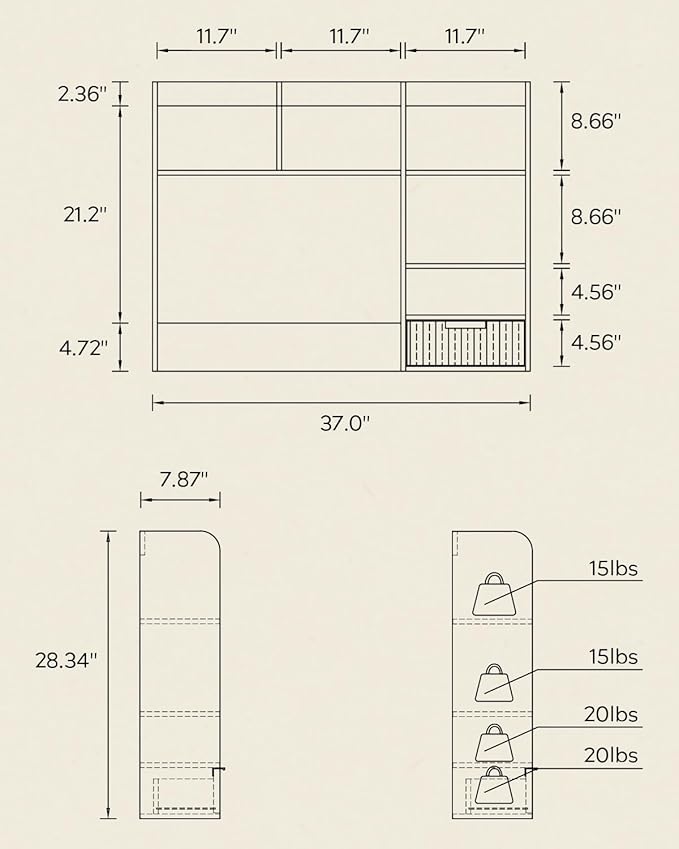 Desktop Bookshelf, Wood Desk Shelf with Fluted Drawer and 5 Shelves, Countertop Desk Hutch for Computer Desk, 3-Tier Display Rack Desk Shelf Storage Organizer for Dorm, Office, Natural Oak
