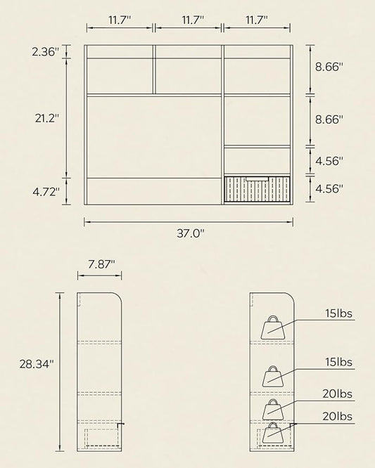 Desktop Bookshelf, Wood Desk Shelf with Fluted Drawer and 5 Shelves, Countertop Desk Hutch for Computer Desk, 3-Tier Display Rack Desk Shelf Storage Organizer for Dorm, Office, Natural Oak