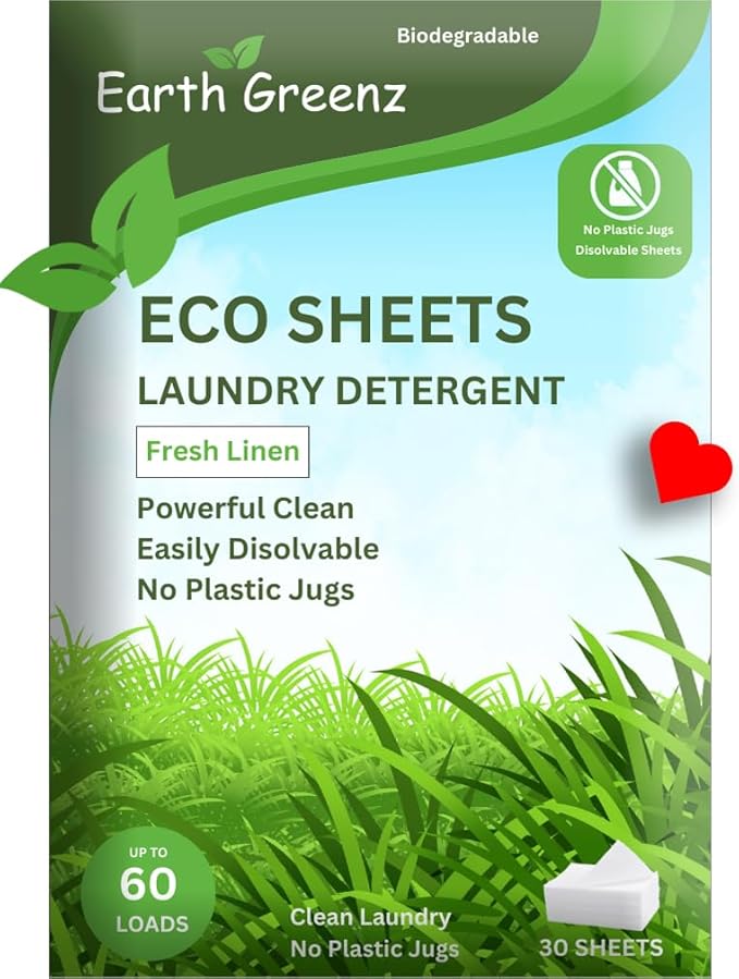 Laundry Detergent Sheets - Fresh Linen - No Plastic Jug (60 Loads) 30 Sheets