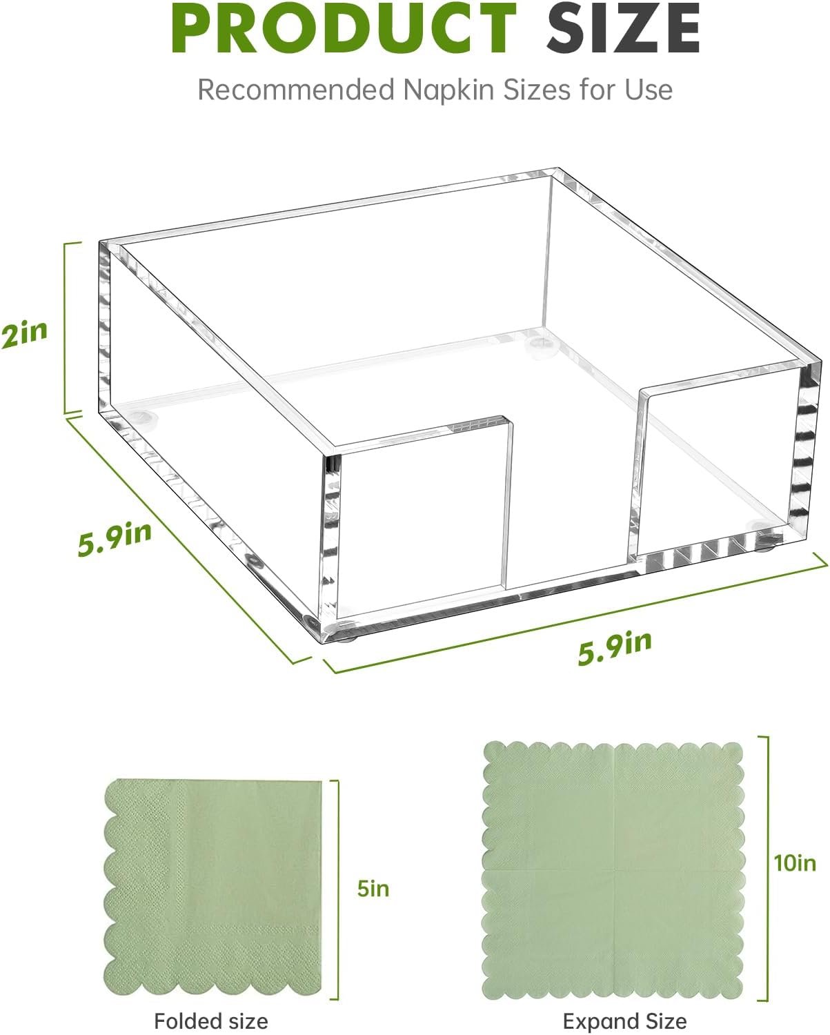 Acrylic Cocktail Napkin Holder for Table, for 5 x 5 Inches Napkin, Modern Flat Napkin Holders for Kitchen, Clear Waterproof Napkins Holder for Dinner, Home, Bar