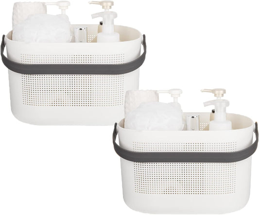 UUJOLY Plastic Storage Baskets with Handles, Shower Caddy Shelf Organizers Basket for Bathroom, Kitchen, Dorm Room, Grey, 2 Pack
