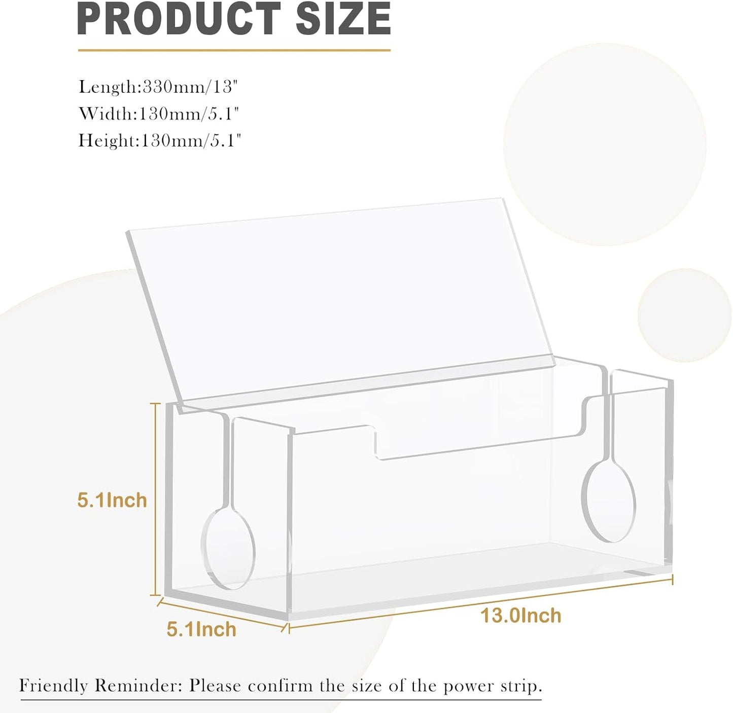 Cable Management Box, 2 Open Slots Cords Hider Box, Under Desk Power Strip Organizer and Floor Cables Storage, Clear