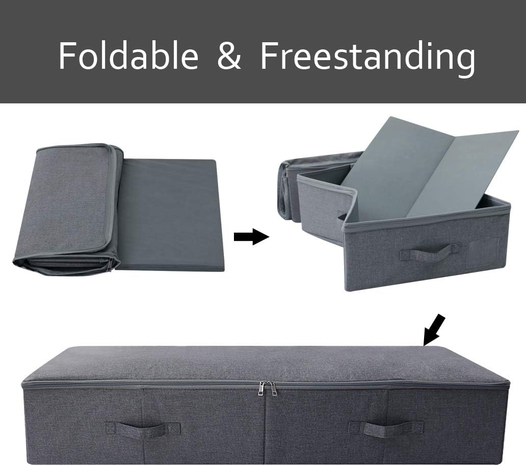 Pack of 2, 100cm Extra-Long Underbed Storage Boxes with Zip Lid – for Blankets, Clothes, Shoes | Washable, Foldable & Sturdy Honeycomb PP Board | Fits Queen/King Bed, Dorm, Closet (Black Gray)