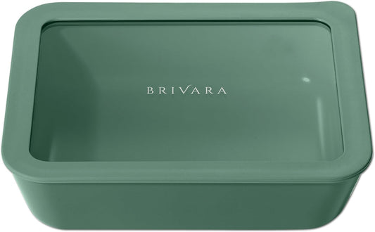 Ceramic Coated Glass Food Storage Container | No PTFE, PFOA, PFAS, and BPA | Reusable Non Toxic Meal Prep Container with Glass Lid | Easy To Store | 6 Cup Rectangle [Pine]