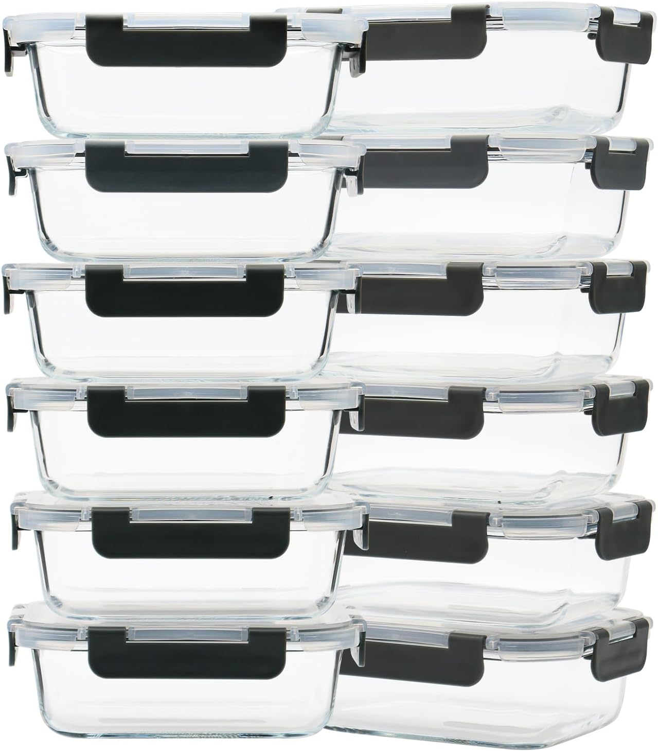 12 Pack 22oz Glass Meal Prep Containers, Food Storage Containers with Lids, Air-Tight, Leak-Resistant, Freezer to Microwave Safe - Grey Set