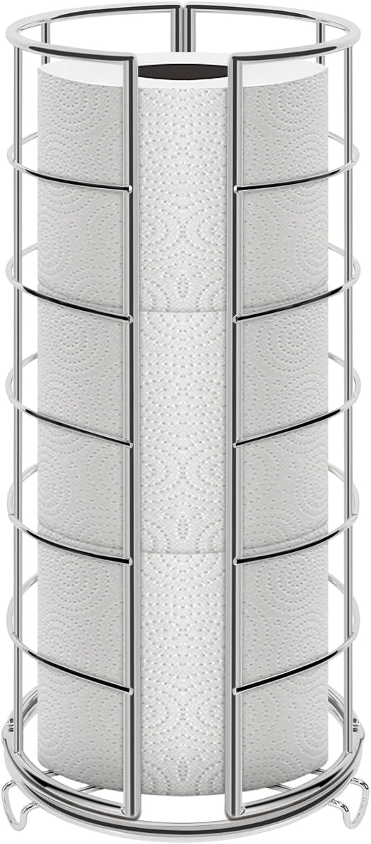 NearMoon Toilet Paper Organizer Stand, Free Standing 3 Rolls Tissue Storage, Metal Bathroom Accessory, Rustproof Toilet Roll Holder for Kitchen Countertop Inside Cabinet Shelf(Metal Base, Chrome)