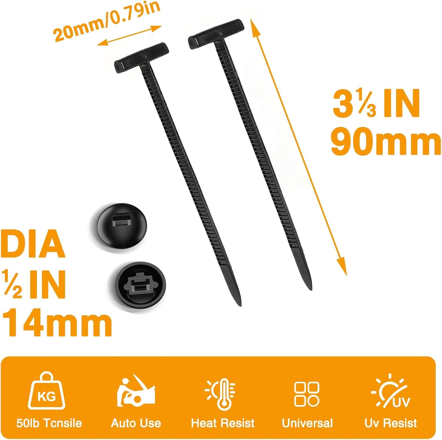 100 pcs Upgraded Nylon Universal Cable Tie Buckles,Nylon Zip Ties Clips with Buttoned,Cable Tie Thicker and Wider T-Shaped Head Design,Car Zipper Clips for Car Fender Bumper Trunk Home Use (100)