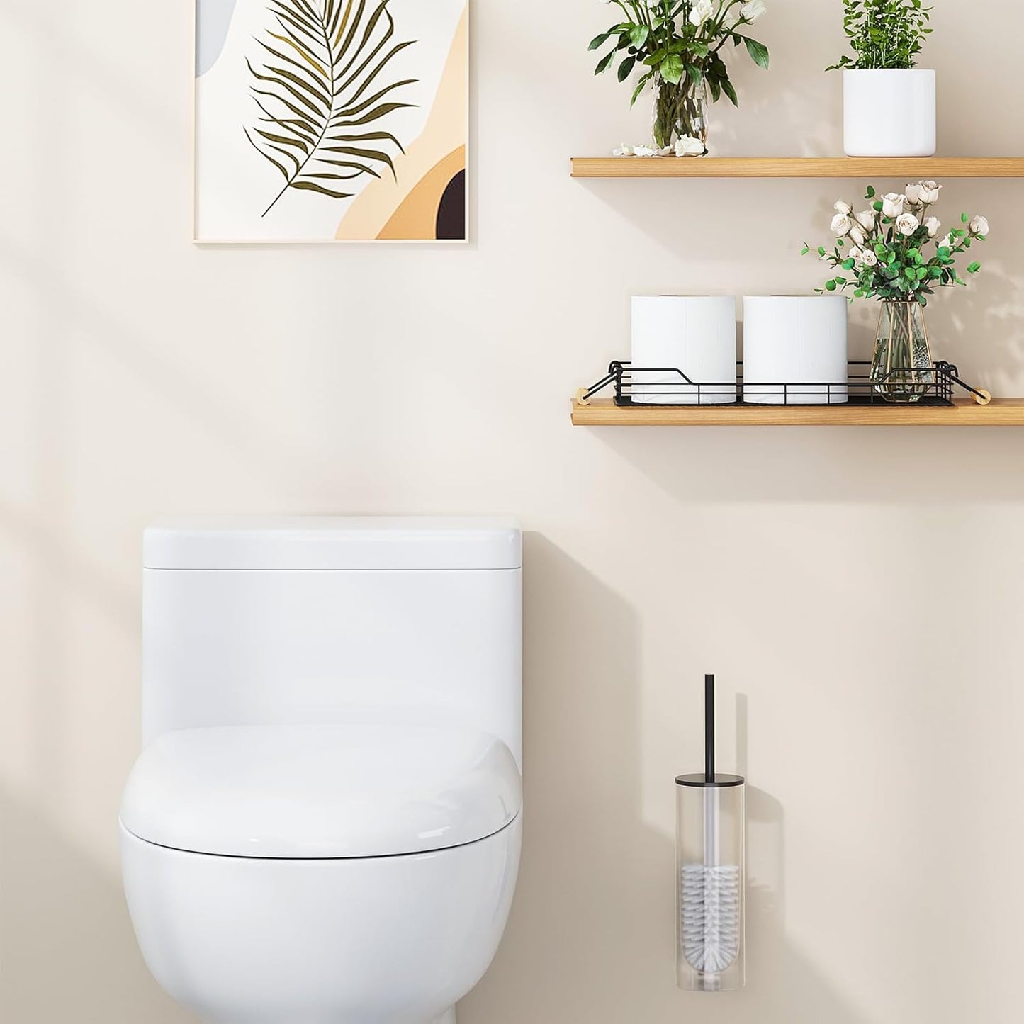 VITVITI Metal Toilet Paper Basket Storage, Bathroom Toilet Tank Tray with Bamboo Handle Countertop, Back of Toilets Tray Basket for Vanity Kitchen Counter Decor, Black